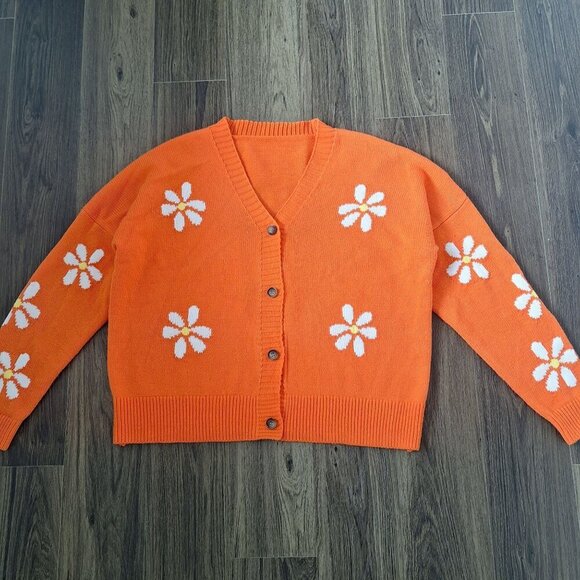 💙 Sweater Cardigan Oversized Floral Design Size L/XL Grandmacore Girly - Picture 8 of 8